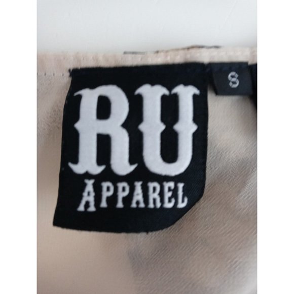 RU Apparel Women's Blue & Tan Lined Sheer  Blouse Size Small - Picture 4 of 6